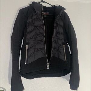 Miss sixty black down feather quilted with zipper hooded jacket size small